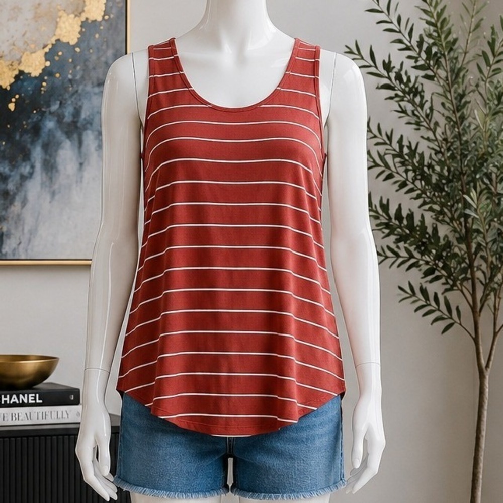 Market & Spruce Womens Tank Top Striped Twist Back Rust Red XL